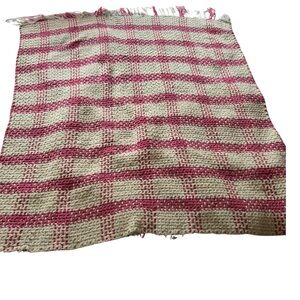 Handwoven Vintage Cotton Blanket Pink & Cream | Boho Cottage Decor